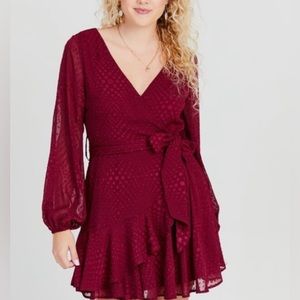 Altar’d State Darian long sleeve wrap dress in wine red